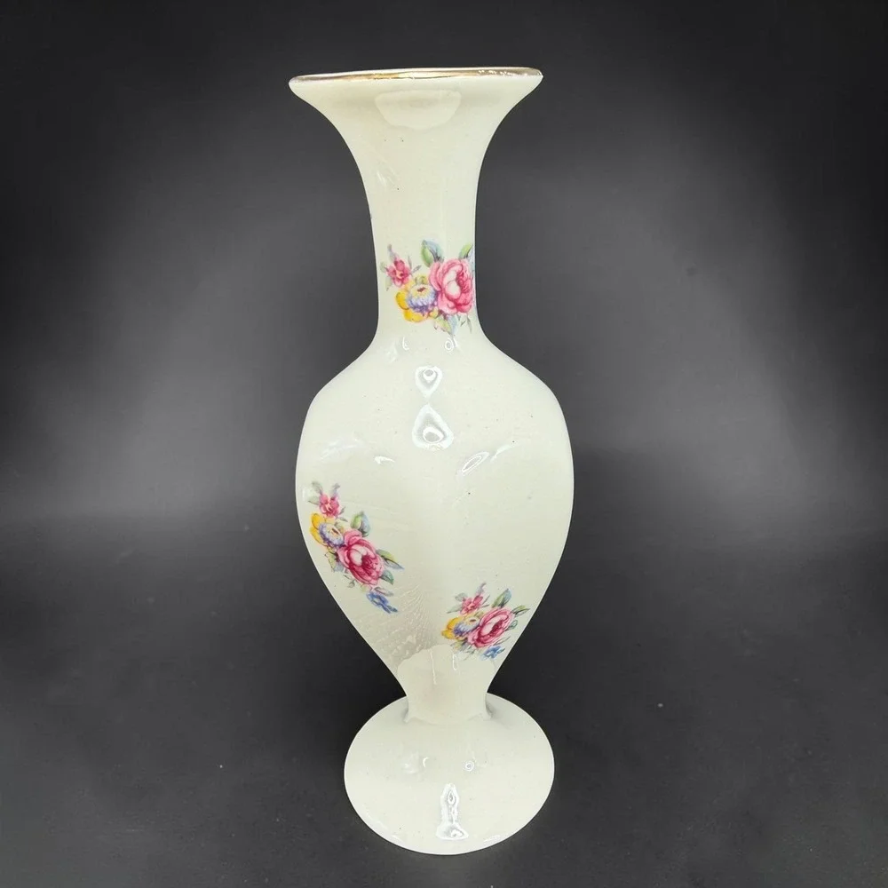 Lord Nelson Pottery Bud Vase Floral Rose Gold Trim England 3641 5in Hand Crafted